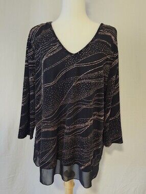 Mandy Evans Women’s Black/Gold V-Neck Shimmery Metallic Top